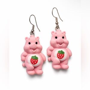 Care Bear Earrings with Strawberry Design